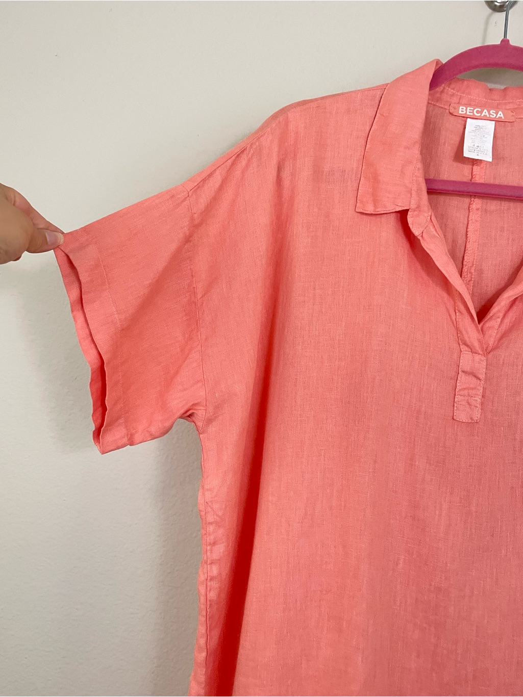 Becasa Coral Oversized Linen Polo Top Size Small — image 4 of 5